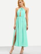 Shein Halter Neck Open Front High Slit Dress