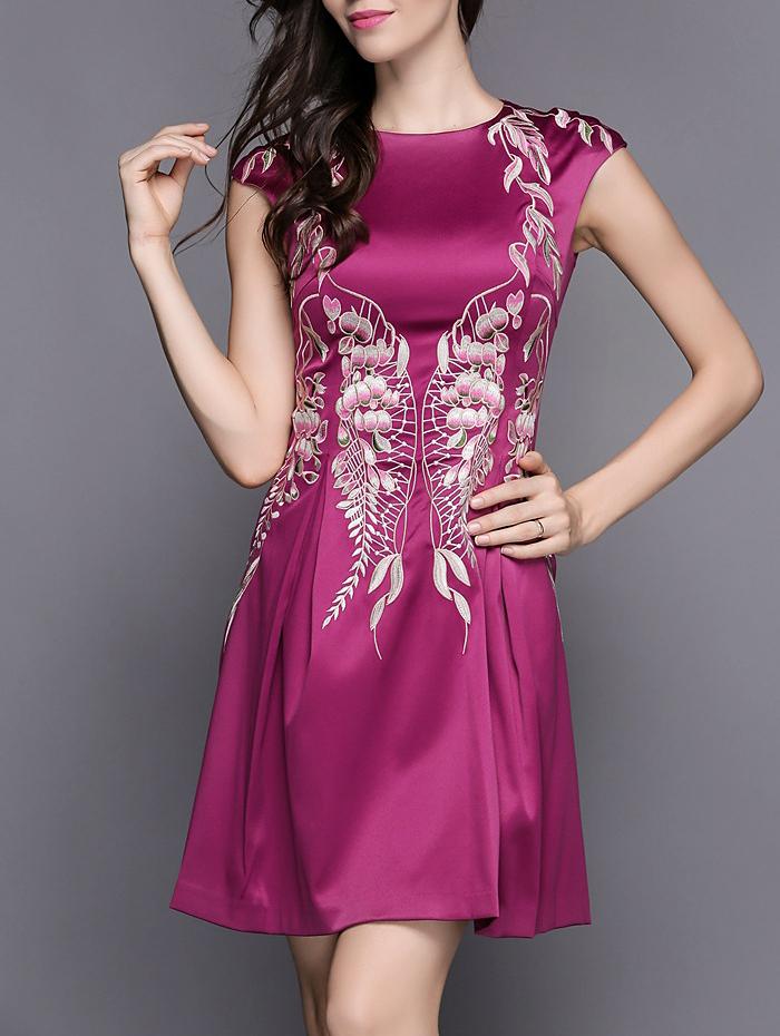 Shein Purple Round Neck Sleeveless Floral Print Dress