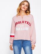 Shein Lace Up Raw Cut Hem Varsity Pullover