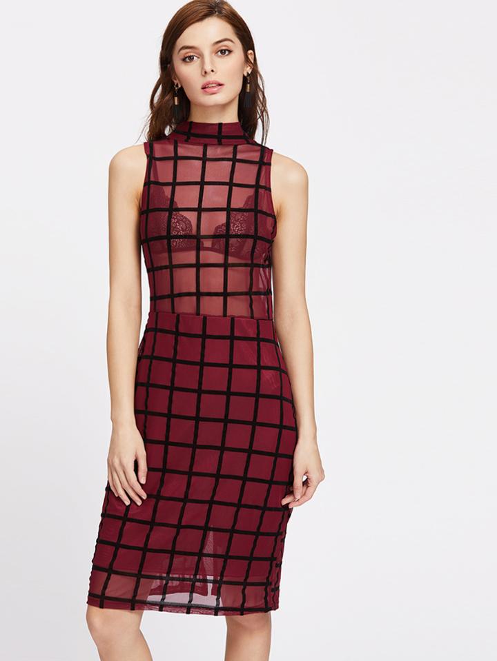 Shein Sheer Gingham Slit Back Dress