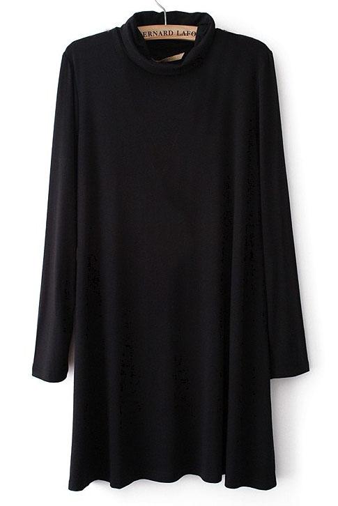 Shein Black Stand Collar Long Sleeve Loose Dress