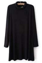 Shein Black Stand Collar Long Sleeve Loose Dress