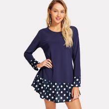 Shein Polka Dot Cuff And Hem Drop Waist Dress