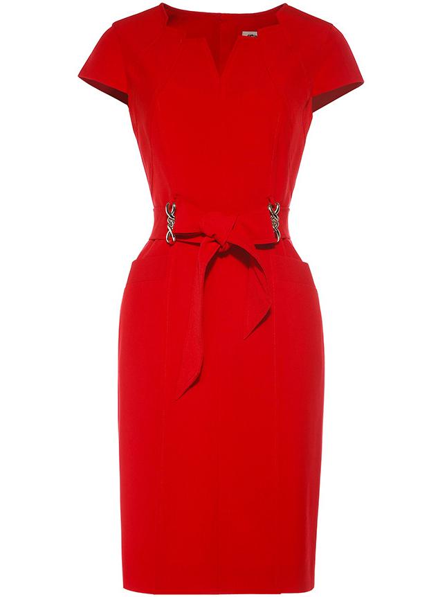 Shein Red V Neck Cap Sleeve Tie-waist Sheath Dress