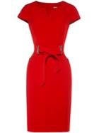 Shein Red V Neck Cap Sleeve Tie-waist Sheath Dress