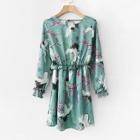 Shein Frill Trim Open Back Random Print Dress