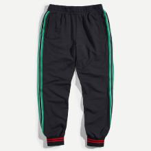 Shein Men Striped Side Print And Elastic Hem Pants