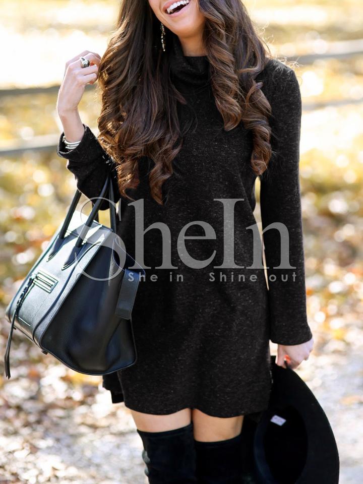 Shein Black High Neck Shift Dress
