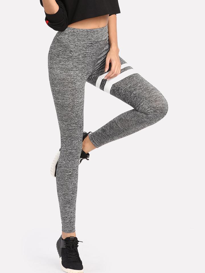 Shein Stripe Print Marled Knit Leggings