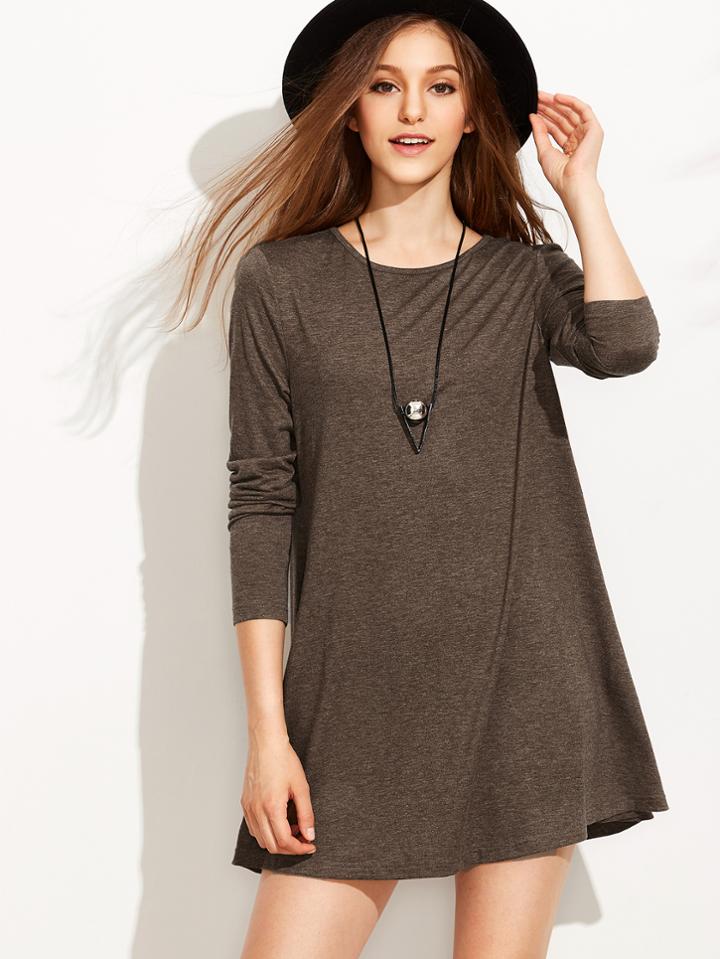 Shein Heather Brown Long Sleeve T-shirt Dress
