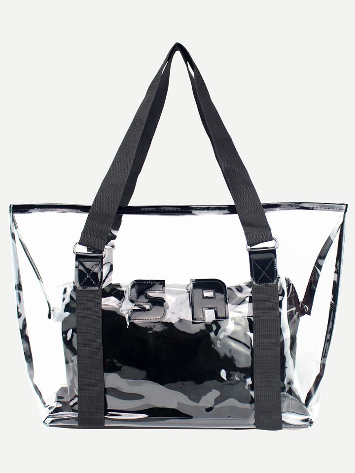 Shein Black Trim Clear Tote Bag With Make Up Bag