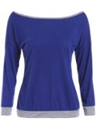 Shein Blue Boat Neck Contrast Trims T-shirt