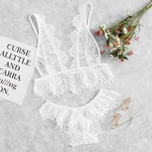 Shein Eyelash Lace Plunge Lingerie Set