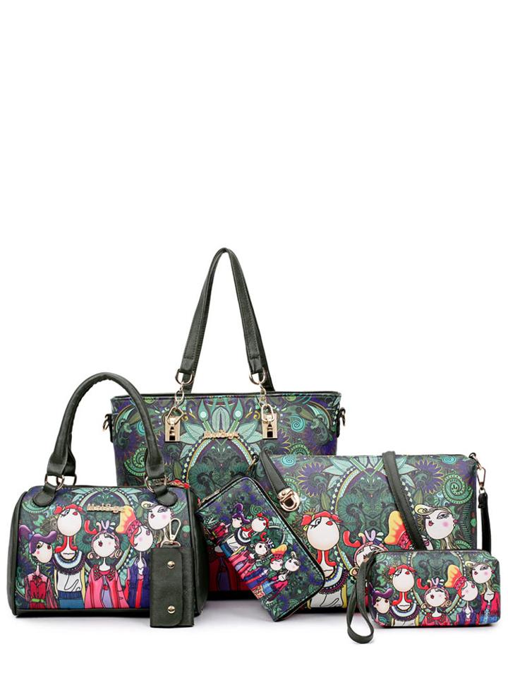 Shein 6 Pcs Tropical Tribal Pattern Bags Set