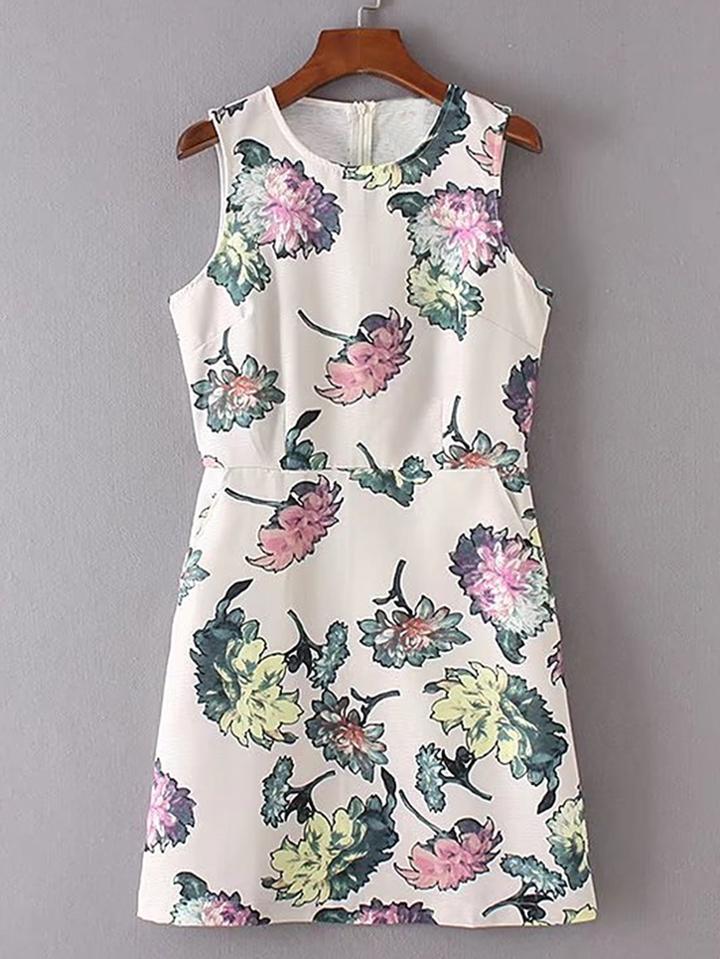 Shein Floral Print Zipper Back Sleeveless Dress