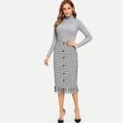 Shein Button Front Fringe Allover Print Skirt