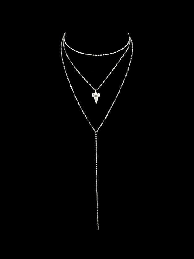 Shein Silver Multi Layers Chain With Geometric Leaf Shape Charm Necklace