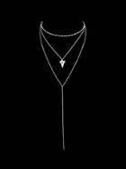 Shein Silver Multi Layers Chain With Geometric Leaf Shape Charm Necklace