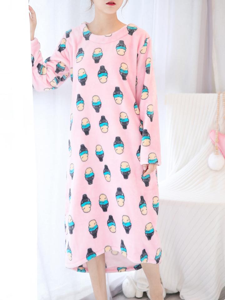 Shein All Over Ice Cream Pattern Plush Night Dress