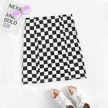 Shein O-ring Zip Embellished Checked Print Skirt