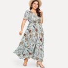 Shein Plus Flower Print Fit & Flared Maxi Dress