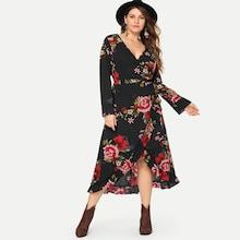 Shein Plus Surplice Wrap Tie Waist Floral Dress