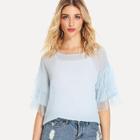 Shein Flounce Sleeve Faux Pearl Beading Top & Cami Top