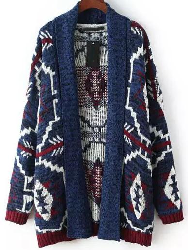 Shein Multicolor Long Sleeve Geometric Print Cardigan