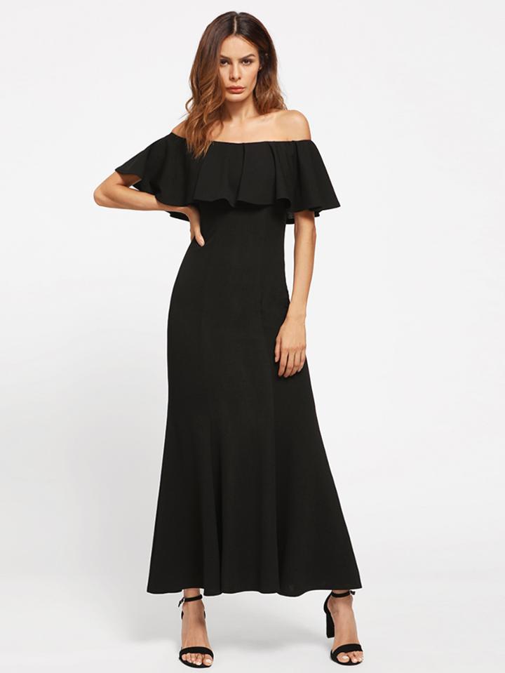 Shein Flounce Bardot Neck Fishtail Dress