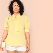 Shein Plus Tie Neck Solid Top