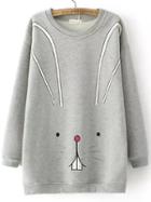 Shein Grey Round Neck Cartoon Rabbit Print Sweatshirt