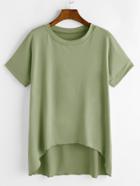 Shein Green Short Sleeve Dip Hem T-shirt