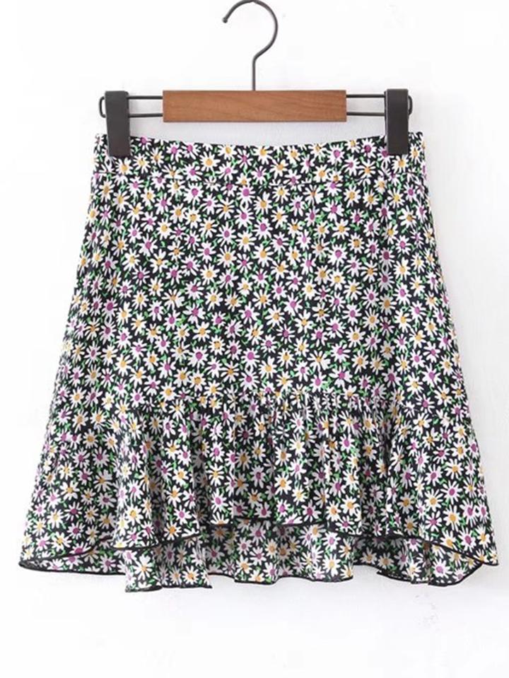 Shein Ditsy Print Ruffle Hem Skirt