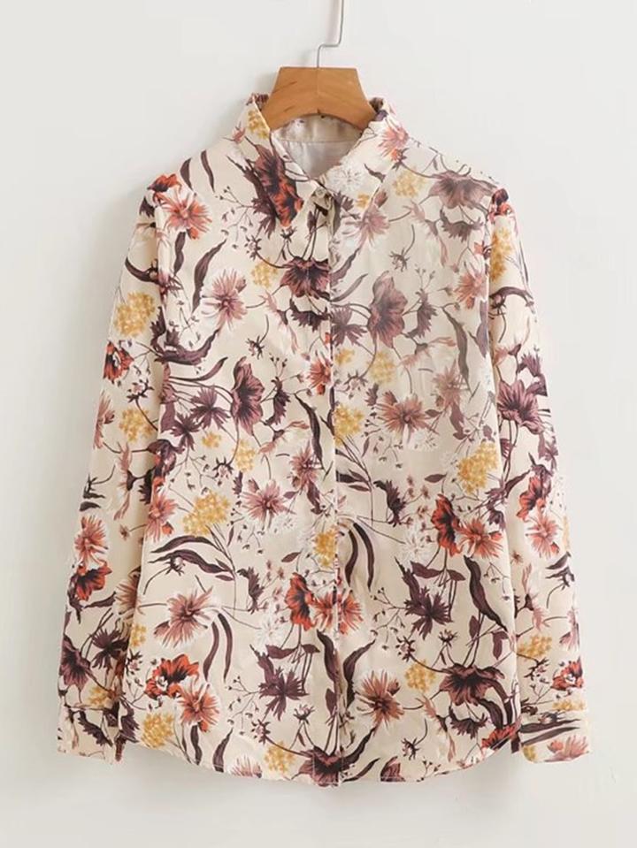 Shein Floral Print Satin Blouse