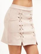 Shein Apricot Eyelet Lattice Detail Slit Side Skirt