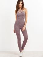 Shein Marled Ribbed Knit Caged Neck Unitard Jumpsuit