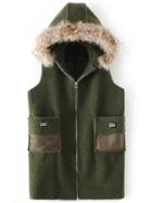 Shein Army Green Button Detail Hooded Vest With Pocket
