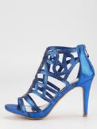 Shein Blue Faux Suede Laser-cut Peep Toe Sandals