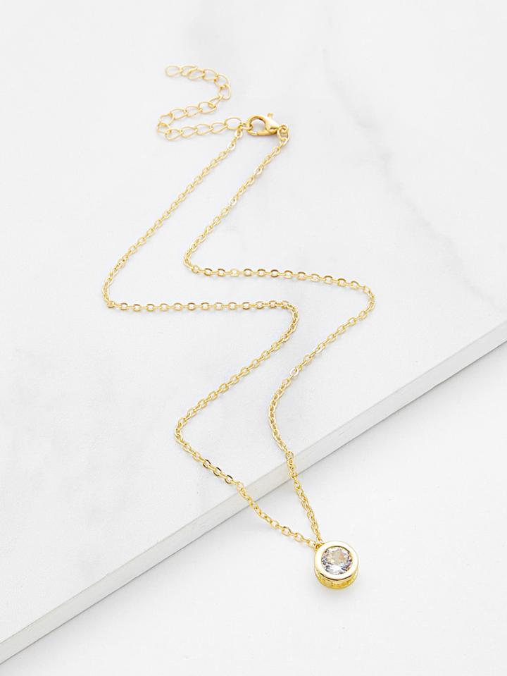 Shein Round Rhinestone Pendant Chain Necklace