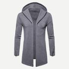 Shein Men Open Front Zipper Detail Solid Hooded Sweatshirt