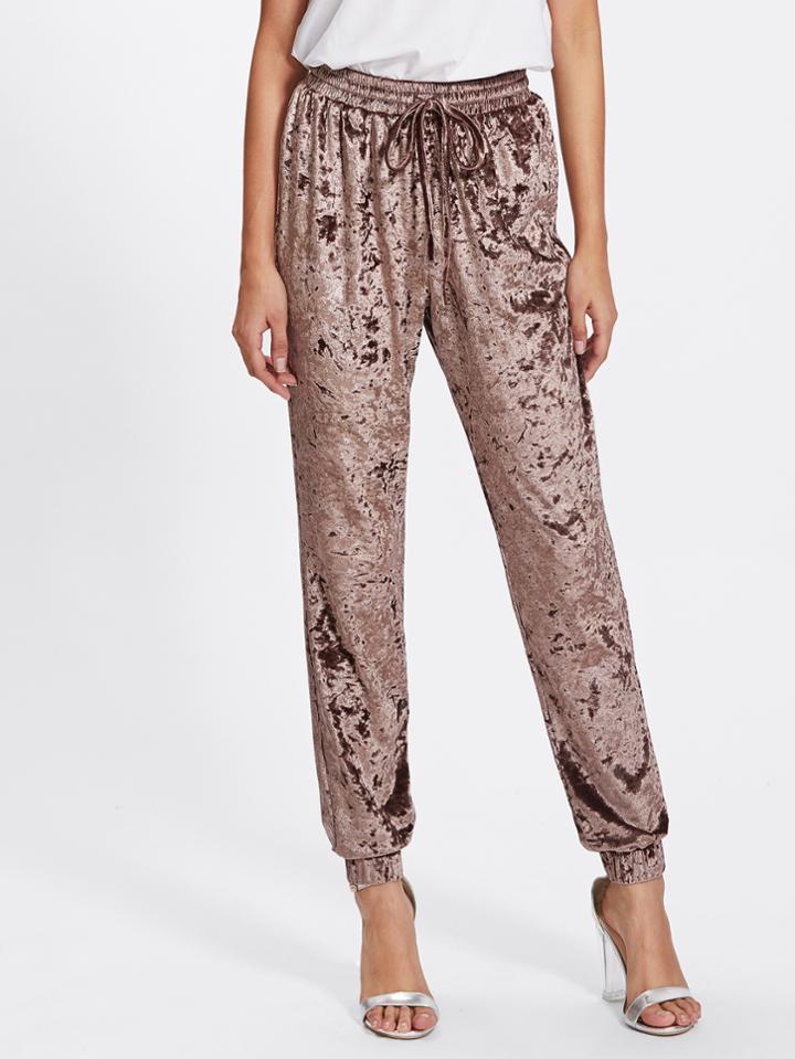 Shein Shirred Waist Crushed Velvet Sweatpants