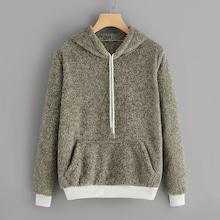 Shein Solid Drawstring Teddy Hoodie