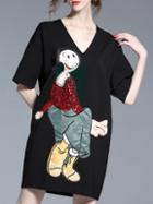 Shein V Neck Cartoon Characters Sequined Embroidered Dress