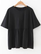 Shein Black Elbow Sleeve Ruffle Hem Top