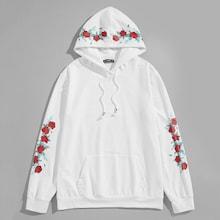 Shein Men Pocket Front Drawstring Floral Hoodie