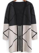 Shein Grey White Long Sleeve Line Print Cardigan
