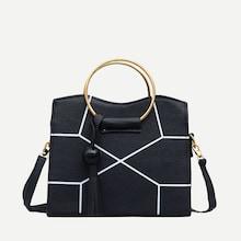 Shein Ring Handle Geometric Bag With Tassel
