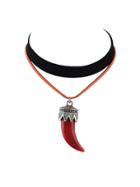 Shein Red Color Pendant Double Layers Suede Choker Necklace