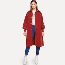 Shein Button Up Contrast Stitch Longline Coat