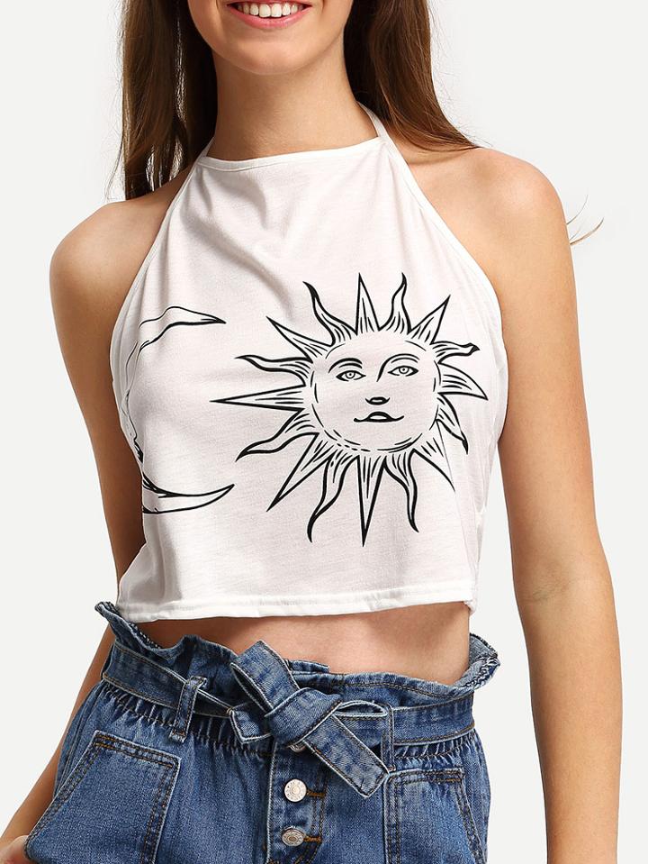 Shein Halter Sun Moon Print Top